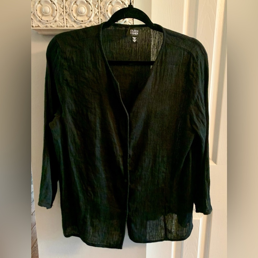 Eileen Fisher Black Linen Blend button down blouse - SZ XL